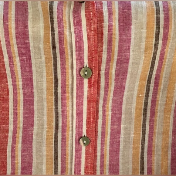 Chicos 100% Linen Striped Button Up Blouse Top Size M - Picture 5 of 11